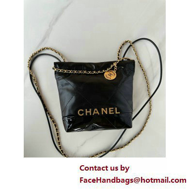 Chanel Shiny Calfskin Patchwork  &  Gold-Tone Metal CHANEL 22 Mini Handbag AS3980 Black/Patent